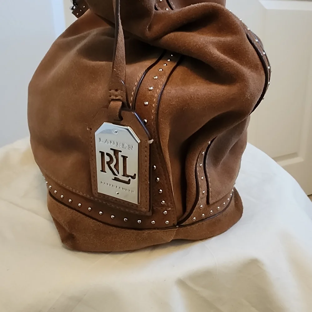 Ralph Lauren Baswick Brown Suede Hobo Bag